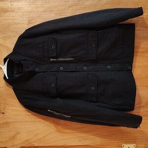 Buckle J.B. Holt Mens Wool Blend Coat Charcoal Quilted Lining Zip/Button Front L